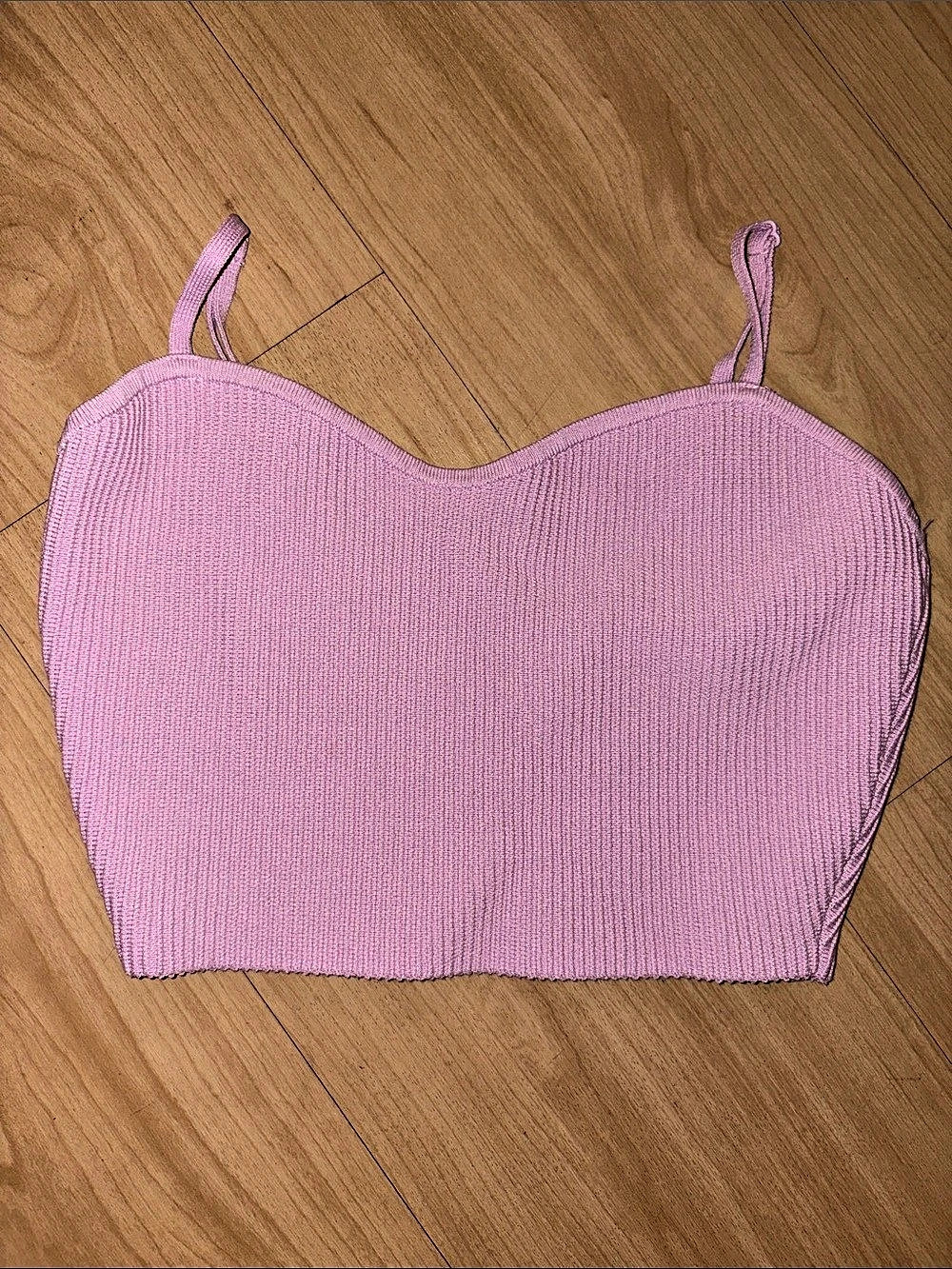 Babaton Sculpt Knit Sweetheart Tank Pink Crop Top Size Small